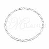 Tobillera Básica 03.431.0003.10 Plata Rodinada, Diseño de Figaro, Diamantado, Tono Plateado (Calibre 100, Grosor 04 MM, 10 Pulgadas de Largo)