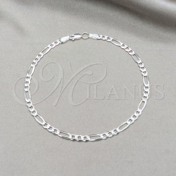 Tobillera Básica 03.431.0003.10 Plata Rodinada, Diseño de Figaro, Diamantado, Tono Plateado (Calibre 100, Grosor 04 MM, 10 Pulgadas de Largo)