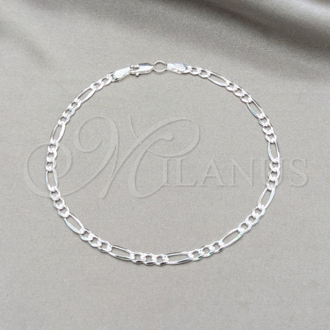 Tobillera Básica 03.431.0003.10 Plata Rodinada, Diseño de Figaro, Diamantado, Tono Plateado (Calibre 100, Grosor 04 MM, 10 Pulgadas de Largo)