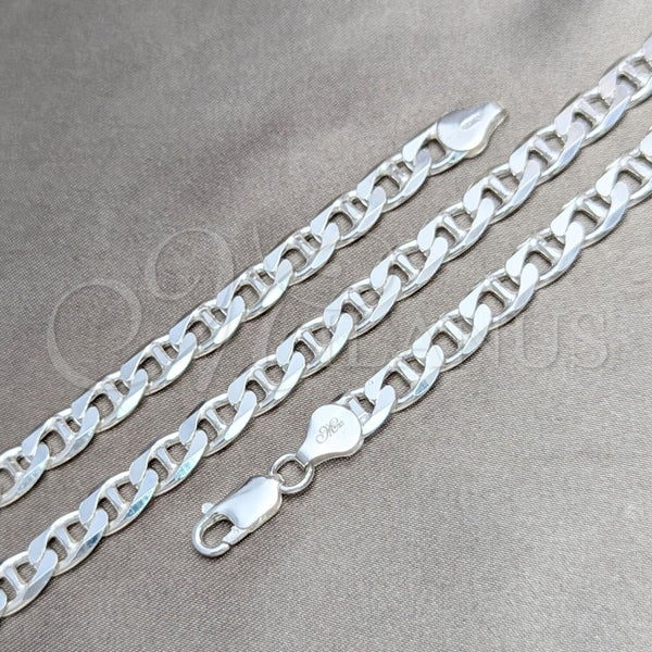 Pulsera Básica 03.420.0018.09 Plata Rodinada, Diseño de Mariner, Pulido, Tono Plateado (Calibre 180, Grosor 07 MM, 9 Pulgadas de Largo)
