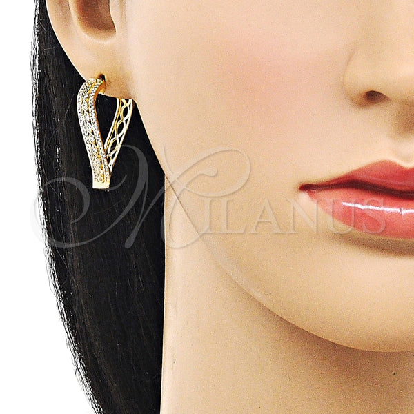 Argolla Huggie 02.195.0353.30 Oro Laminado, Diseño de Ojo Griego, con Blanca Micro Pave, Pulido, Tono Dorado