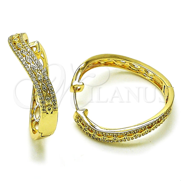 Argolla Huggie 02.195.0353.30 Oro Laminado, Diseño de Ojo Griego, con Blanca Micro Pave, Pulido, Tono Dorado