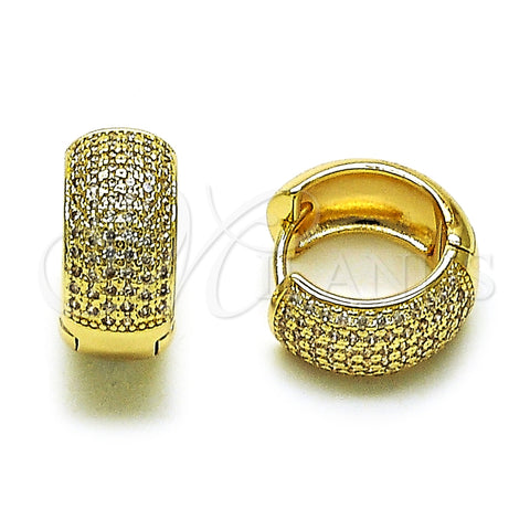 Argolla Huggie 02.195.0354.16 Oro Laminado, con Blanca Micro Pave, Pulido, Tono Dorado
