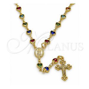 Rosario Mediano 09.326.0007.18 Oro Laminado, Diseño de Corazón y Guadalupe, con Cristal Multicolor, Pulido, Tono Dorado