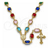 Rosario Mediano 09.326.0008.18 Oro Laminado, Diseño de Guadalupe y Cruz, con Cristal Multicolor, Pulido, Tono Dorado