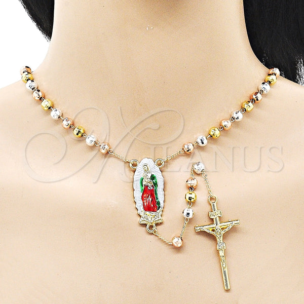 Rosario Mediano 09.411.0009.1.24 Oro Laminado, Diseño de Guadalupe y Crucifijo, Diamantado, Tres Tonos