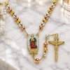 Rosario Mediano 09.411.0009.1.24 Oro Laminado, Diseño de Guadalupe y Crucifijo, Diamantado, Tres Tonos