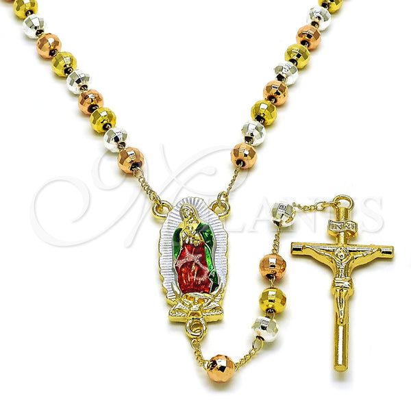 Rosario Mediano 09.411.0009.1.24 Oro Laminado, Diseño de Guadalupe y Crucifijo, Diamantado, Tres Tonos