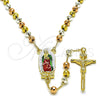 Rosario Mediano 09.411.0009.1.24 Oro Laminado, Diseño de Guadalupe y Crucifijo, Diamantado, Tres Tonos