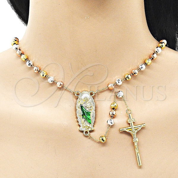 Rosario Mediano 09.411.0010.24 Oro Laminado, Diseño de San Judas y Bola, Diamantado, Tres Tonos