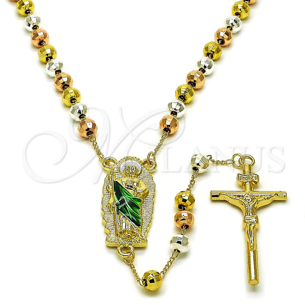 Rosario Mediano 09.411.0010.24 Oro Laminado, Diseño de San Judas y Bola, Diamantado, Tres Tonos
