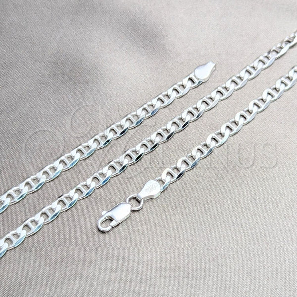 Tobillera Básica 04.420.0020.10 Plata Rodinada, Diseño de Mariner, Pulido, Tono Plateado (Calibre 120, Grosor 05 MM, 10 Pulgadas de Largo)