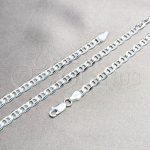 Tobillera Básica 04.420.0020.10 Plata Rodinada, Diseño de Mariner, Pulido, Tono Plateado (Calibre 120, Grosor 05 MM, 10 Pulgadas de Largo)
