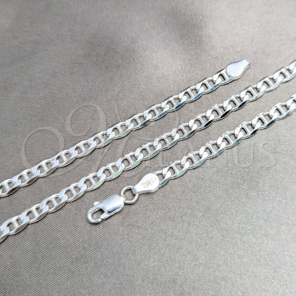 Pulsera Básica 04.420.0021.07 Plata Rodinada, Diseño de Mariner, Pulido, Tono Plateado (Calibre 100, Grosor 04 MM, 7 Pulgadas de Largo)