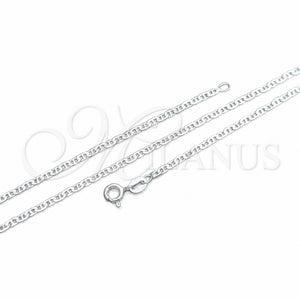 Gargantilla Basica 04.420.0024.16 Plata Rodinada, Diseño de Mariner, Pulido, Tono Plateado (Calibre 0.50, Grosor 02 MM, 16 Pulgadas de Largo)