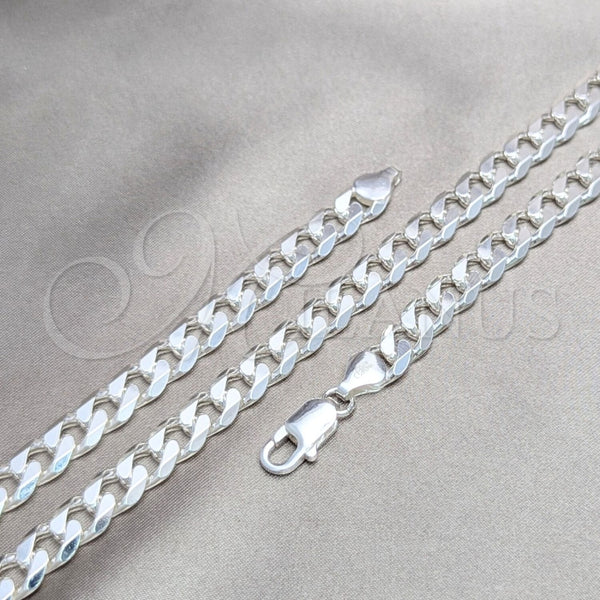 Gargantilla Basica 04.420.0025.26 Plata Rodinada, Diseño de Cubana, Pulido, Tono Plateado (Calibre 220, Grosor 08 MM, 26 Pulgadas de Largo)