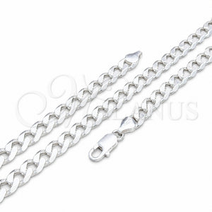 Gargantilla Basica 04.420.0025.26 Plata Rodinada, Diseño de Cubana, Pulido, Tono Plateado (Calibre 220, Grosor 08 MM, 26 Pulgadas de Largo)