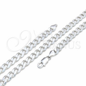 Gargantilla Basica 04.420.0025.24 Plata Rodinada, Diseño de Cubana, Pulido, Tono Plateado (Calibre 220, Grosor 08 MM, 24 Pulgadas de Largo)