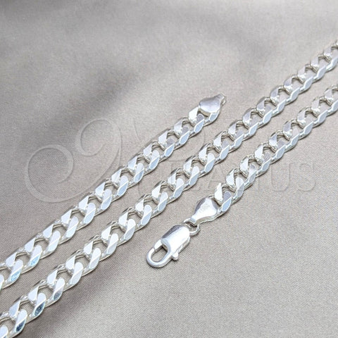 Gargantilla Basica 04.420.0025.24 Plata Rodinada, Diseño de Cubana, Pulido, Tono Plateado (Calibre 220, Grosor 08 MM, 24 Pulgadas de Largo)
