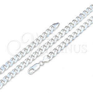 Gargantilla Basica 04.420.0026.26 Plata Rodinada, Diseño de Cubana, Pulido, Tono Plateado (Calibre 200, Grosor 07.5 MM, 26 Pulgadas de Largo)