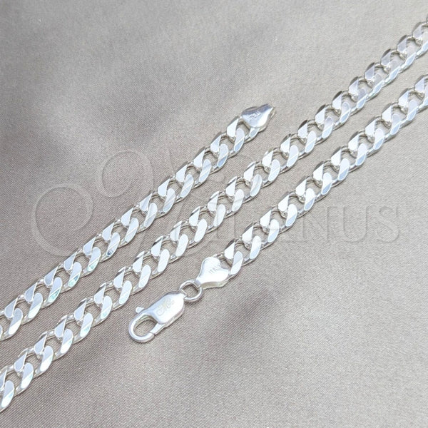 Gargantilla Basica 04.420.0026.24 Plata Rodinada, Diseño de Cubana, Pulido, Tono Plateado (Calibre 200, Grosor 07.5 MM, 24 Pulgadas de Largo)