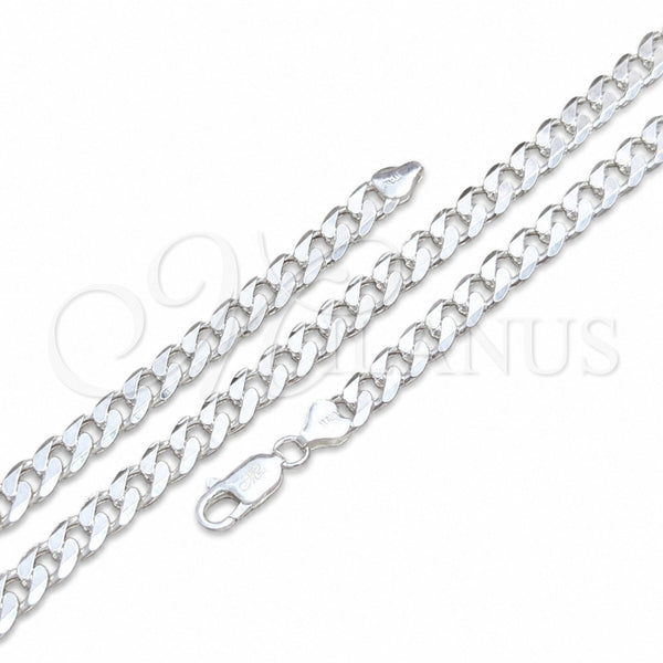 Pulsera Básica 04.420.0026.09 Plata Rodinada, Diseño de Cubana, Pulido, Tono Plateado (Calibre 200, Grosor 07.5 MM, 9 Pulgadas de Largo)