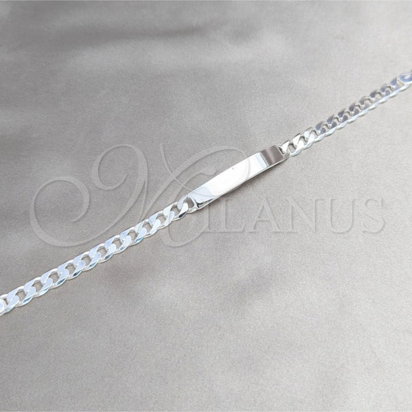 Pulsera con Placa 04.420.0026.09.1 Plata Rodinada, Diseño de Cubana, Pulido, Tono Plateado (Calibre 200, Grosor 07.5 MM, 9 Pulgadas de Largo)