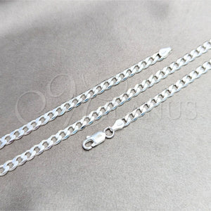Tobillera Básica 03.420.0029.10 Plata Rodinada, Diseño de Cubana, Pulido, Tono Plateado (Calibre 120, Grosor 04.5 MM, 10 Pulgadas de Largo)