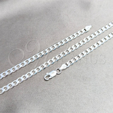 Tobillera Básica 03.420.0029.10 Plata Rodinada, Diseño de Cubana, Pulido, Tono Plateado (Calibre 120, Grosor 04.5 MM, 10 Pulgadas de Largo)