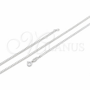 Gargantilla Basica 04.420.0033.16 Plata Rodinada, Diseño de Cubana, Pulido, Tono Plateado (Calibre 0.60, Grosor 01.3 MM, 16 Pulgadas de Largo)