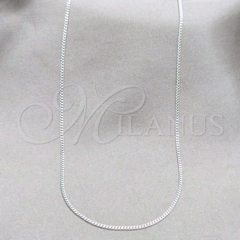 Pulsera Básica 03.420.0034.16 Plata Rodinada, Diseño de Cubana, Pulido, Tono Plateado (Calibre 0.40, Grosor 01.2 MM, 16 Pulgadas de Largo)