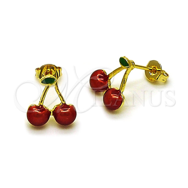 Arete Dormilona 02.417.0010 Oro Laminado, Diseño de Cereza, Esmaltado Rojo, Tono Dorado