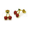 Arete Dormilona 02.417.0010 Oro Laminado, Diseño de Cereza, Esmaltado Rojo, Tono Dorado