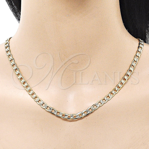 Gargantilla Basica 04.213.0340.24 Oro Laminado, Diseño de Cubana Pave, Diamantado, Tono Dorado (Thickness, 24 Inches Length)