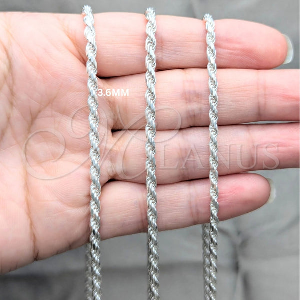 Gargantilla Basica 04.420.0035.24 Plata Rodinada, Diseño de Rope, Pulido, Tono Plateado (Grosor 03.6 MM, 24 Pulgadas de Largo)