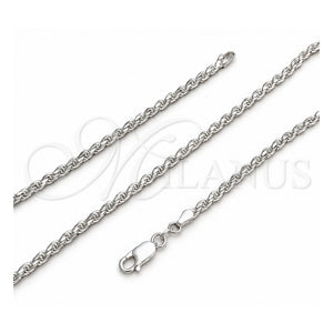 Gargantilla Basica 04.420.0035.24 Plata Rodinada, Diseño de Rope, Pulido, Tono Plateado (Grosor 03.6 MM, 24 Pulgadas de Largo)