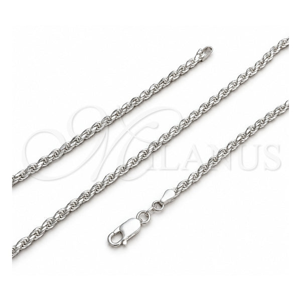 Gargantilla Basica 04.420.0035.24 Plata Rodinada, Diseño de Rope, Pulido, Tono Plateado (Grosor 03.6 MM, 24 Pulgadas de Largo)