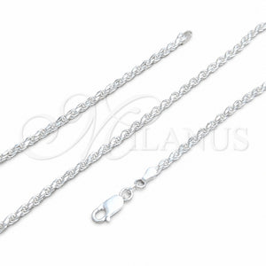 Gargantilla Basica 04.420.0035.24 Plata Rodinada, Diseño de Rope, Pulido, Tono Plateado (Grosor 03.6 MM, 24 Pulgadas de Largo)