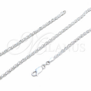 Gargantilla Basica 04.420.0035.18 Plata Rodinada, Diseño de Rope, Pulido, Tono Plateado (Calibre 0.80, Grosor 03.6 MM, 18 Pulgadas de Largo)