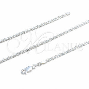 Gargantilla Basica 04.420.0036.20 Plata Rodinada, Diseño de Rope, Pulido, Tono Plateado (Calibre 0.70, Grosor 03.2 MM, 20 Pulgadas de Largo)