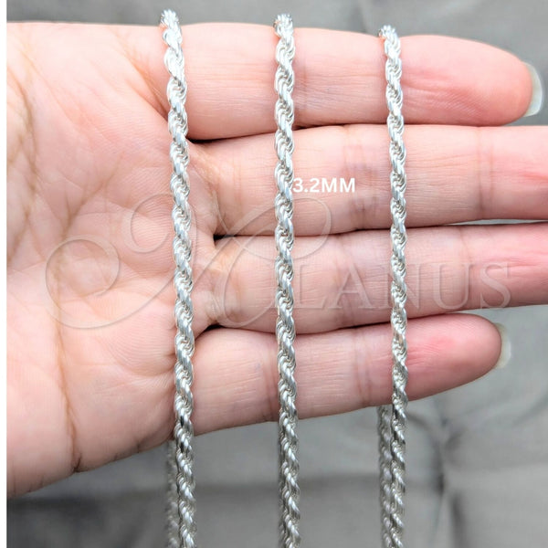 Gargantilla Basica 04.420.0036.18 Plata Rodinada, Diseño de Rope, Pulido, Tono Plateado (Calibre 0.70, Grosor 03.2 MM, 18 Pulgadas de Largo)