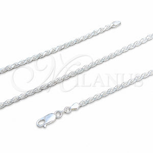 Gargantilla Basica 04.420.0037.18 Plata Rodinada, Diseño de Rope, Pulido, Tono Plateado (Calibre 0.60, Grosor 02.8 MM, 18 Pulgadas de Largo)