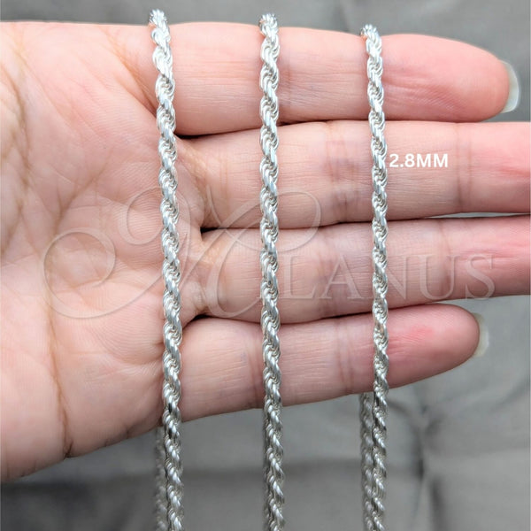 Gargantilla Basica 04.420.0037.16 Plata Rodinada, Diseño de Rope, Pulido, Tono Plateado (Calibre 0.60, Grosor 02.8 MM, 16 Pulgadas de Largo)