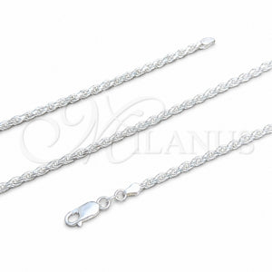 Gargantilla Basica 04.420.0037.16 Plata Rodinada, Diseño de Rope, Pulido, Tono Plateado (Calibre 0.60, Grosor 02.8 MM, 16 Pulgadas de Largo)