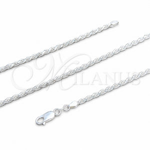 Gargantilla Basica 04.420.0037.16 Plata Rodinada, Diseño de Rope, Pulido, Tono Plateado (Calibre 0.60, Grosor 02.8 MM, 16 Pulgadas de Largo)