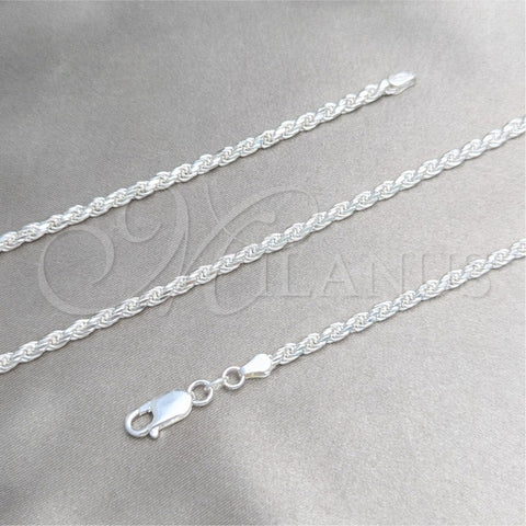 Gargantilla Basica 04.420.0037.16 Plata Rodinada, Diseño de Rope, Pulido, Tono Plateado (Calibre 0.60, Grosor 02.8 MM, 16 Pulgadas de Largo)