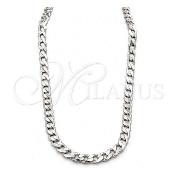 Gargantilla Basica 04.433.0001.26 Plata Rodinada, Diseño de Cubana, Pulido, Tono Plateado (Calibre 220, Grosor 09 MM, 26 Pulgadas de Largo)
