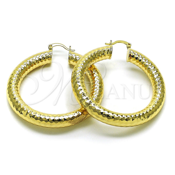 Argolla Grande 02.163.0317.50 Oro Laminado, Diseño de Hueco, Diamantado, Tono Dorado