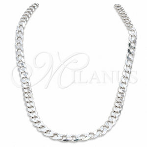 Gargantilla Basica 04.433.0002.24 Plata Rodinada, Diseño de Cubana, Pulido, Tono Plateado (Calibre 200, Grosor 08 MM, 24 Pulgadas de Largo)