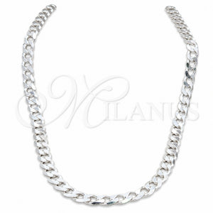 Gargantilla Basica 04.433.0002.24 Plata Rodinada, Diseño de Cubana, Pulido, Tono Plateado (Calibre 200, Grosor 08 MM, 24 Pulgadas de Largo)